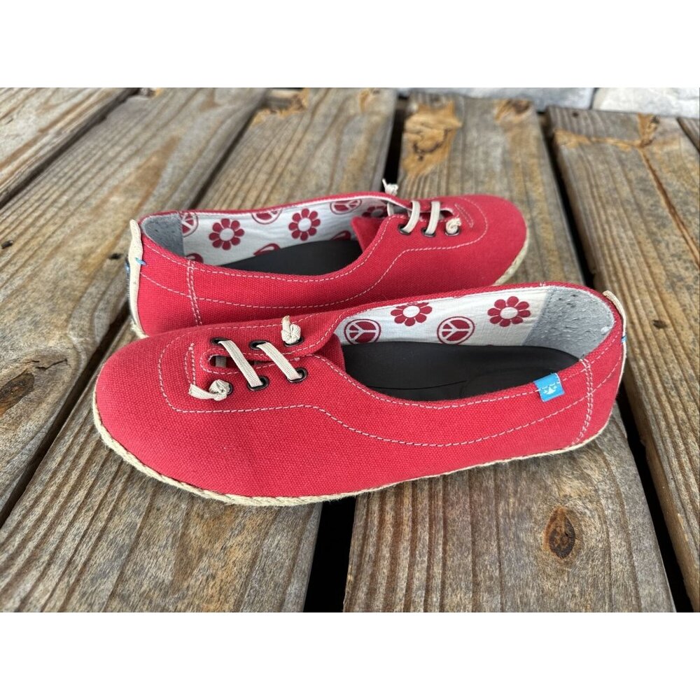 Freewaters Lace Up Ballet Flats Espadrilles Red Slip-On Shoes 640520 Womens Sz 7